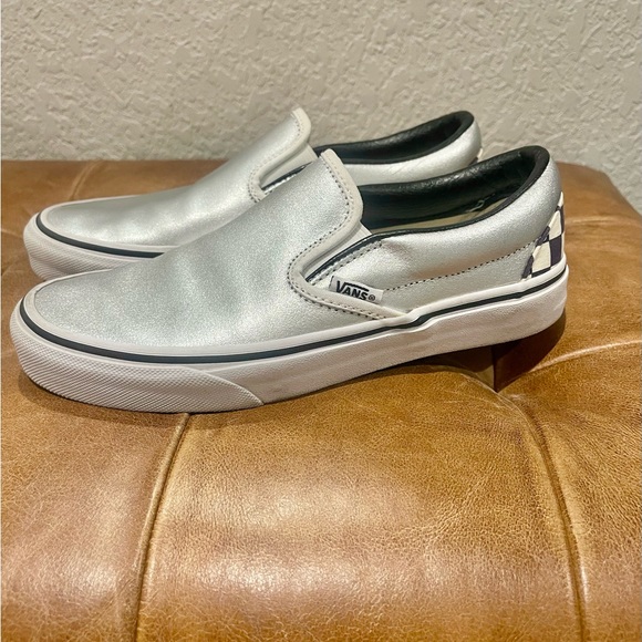 Custom Leather Slip-On Silver Vans, Size 7 Womens/5.5 Mens - Picture 9 of 9